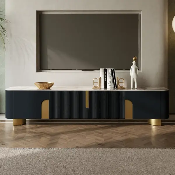Artus Modern Beige TV Stand Stone Top 4 Doors with Storage Media Console TV up to 2159mm - Image 3