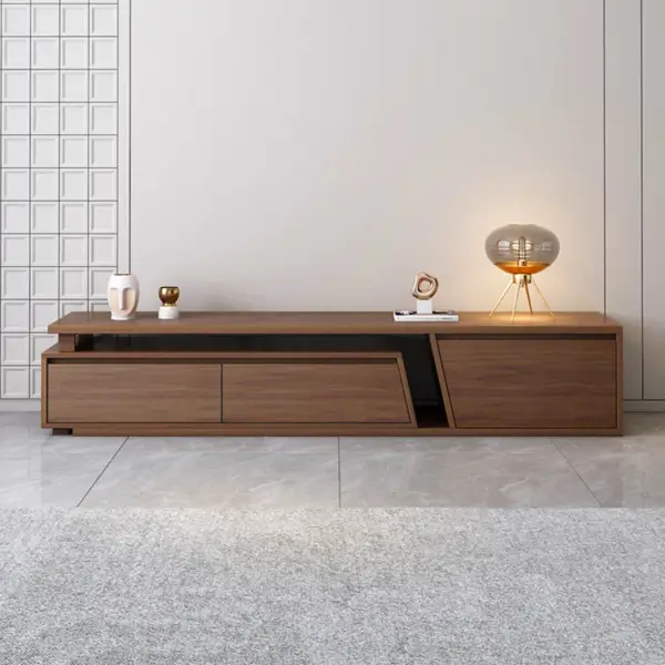 Fero Minimalist Walnut Rectangle Extendable TV Stand with 3 Drawers Up to 3048mm - Image 4