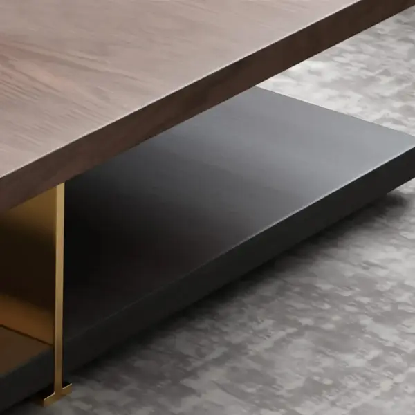 Industrial Black & Walnut Square Pedestal Coffee Table Solid Wood Accent Table - Image 6