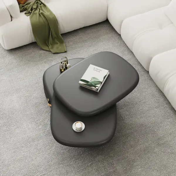 3-Tiered Modern Oval Black Pebbles Rotating Coffee Table with Storage - Image 4