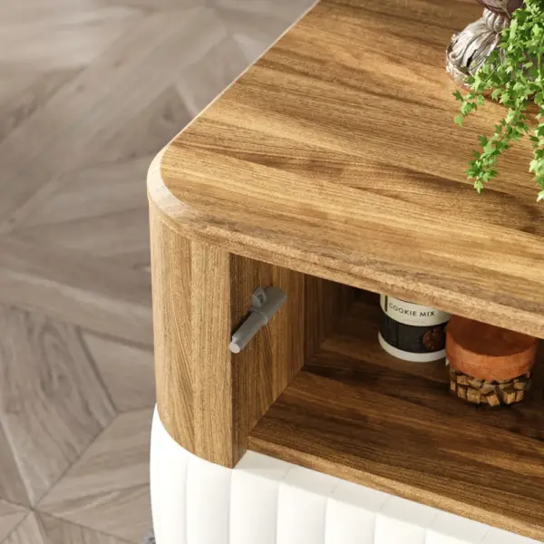 Wovent Mid-Century Square Modern Walnut Wood Narrow Side Table with Storage Nightstand - Image 2