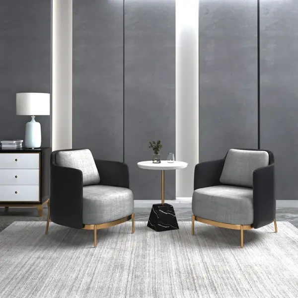 Black & Grey Modern Accent Chair with Linen Upholstery for Living Room - Image 2