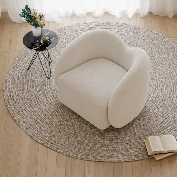 Modern White Swivel Accent Chair Cloud Boucle Lounge Chair - Image 3
