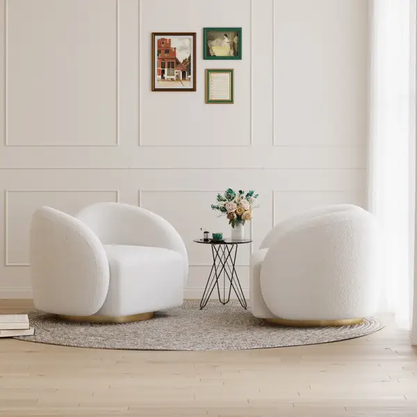 Modern White Swivel Accent Chair Cloud Boucle Lounge Chair - Image 4
