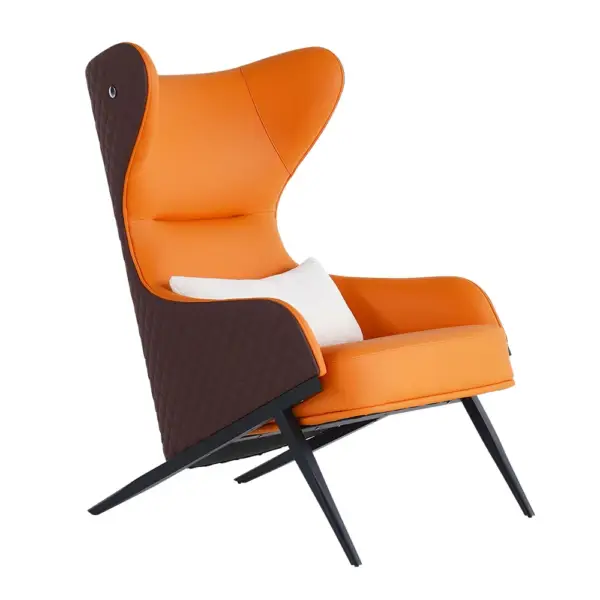 Faux Leather Wingback Lounge Chair with Gold Trestle Base - Image 3