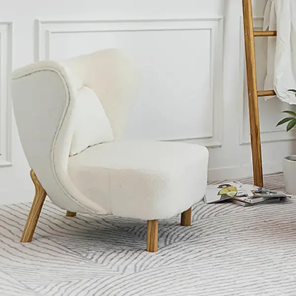 White Lamb Wool Accent Chair Wingback Chair in Wooden Frame - Image 2