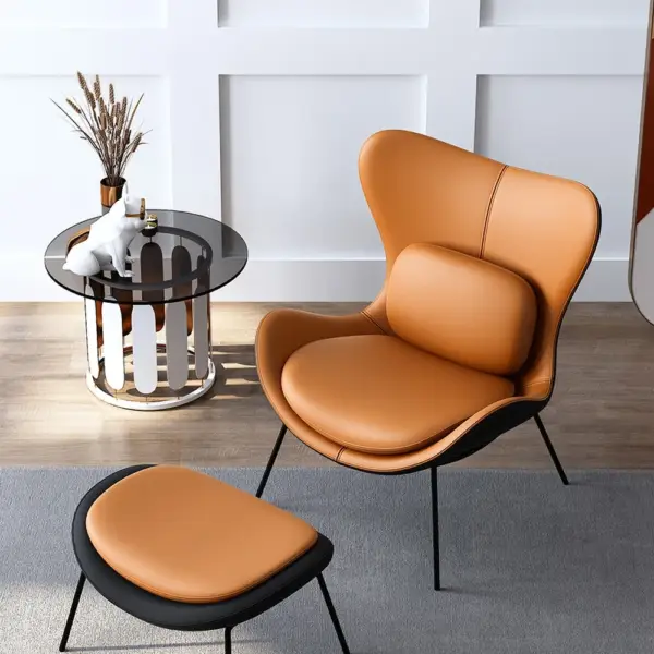 Modern Orange & Black Accent Chair PU Leather Upholstery Pillow Included - Image 6