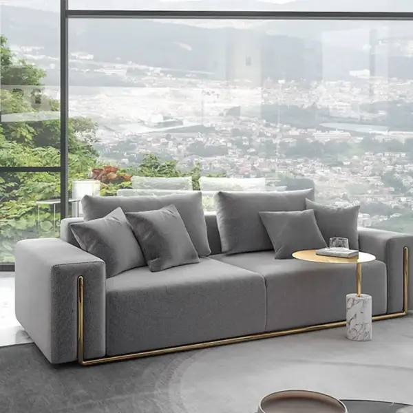 2200mm Modern Grey Cotton & Linen Upholstered 3-Seater Sofa for Living Room - Image 2