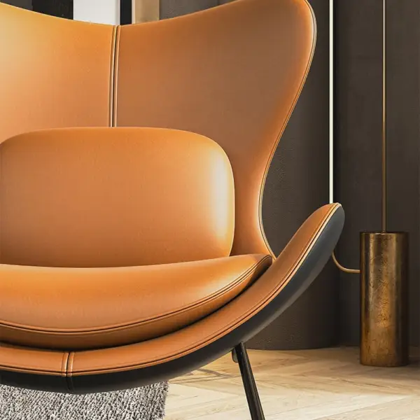 Modern Orange & Black Accent Chair PU Leather Upholstery Pillow Included - Image 8