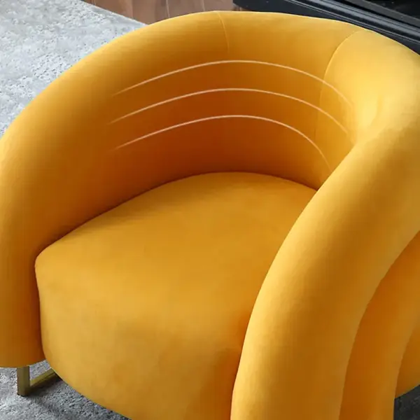 Creative & Modern Yellow Solid Wood & Velvet Accent Chair with Metal Base - Image 5