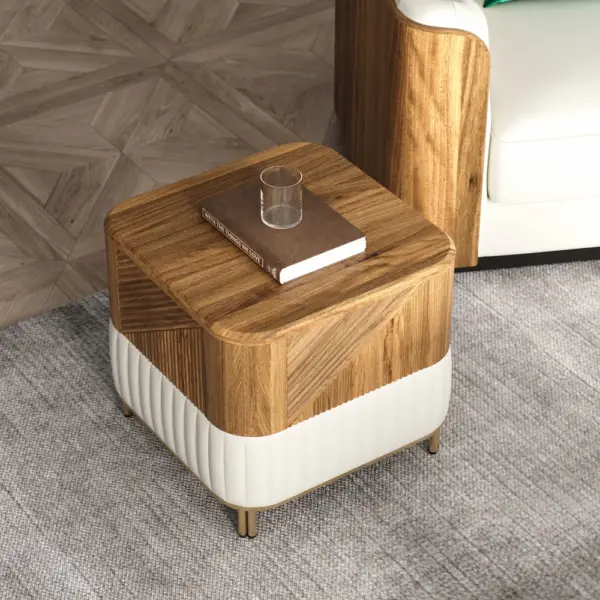 Wovent Mid-Century Square Modern Walnut Wood Narrow Side Table with Storage Nightstand - Image 8