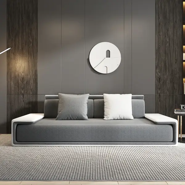 Doart 2800mm Modern Dark Grey Upholstered Armless 3-Seater Sofa Cotton Linen with Pillow - Image 3