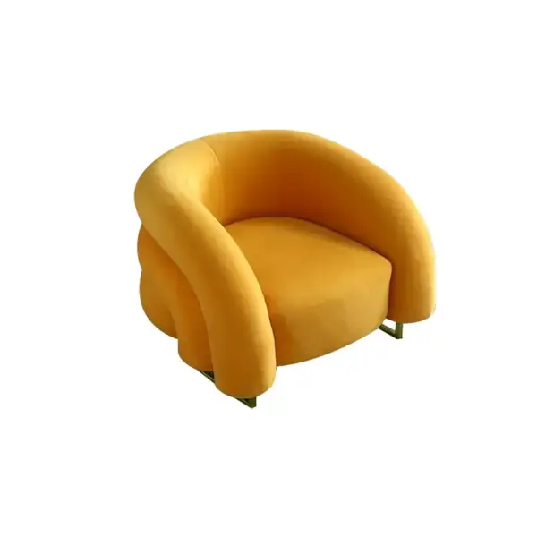 Creative & Modern Yellow Solid Wood & Velvet Accent Chair with Metal Base - Image 10