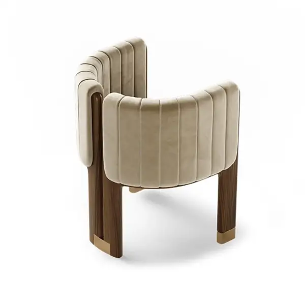Modern Wood Accent Chair Camel Velvet Upholstered Arm Chair - Image 7