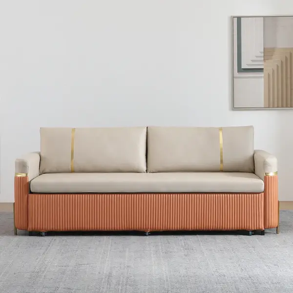 2010mm Full Sleeper Sofa Bed with Storage Upholstered Convertible Leathaire Beige - Image 10
