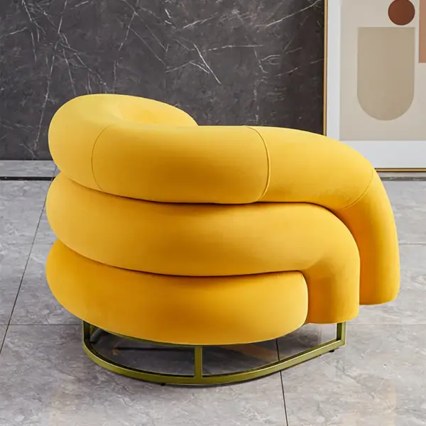 Creative & Modern Yellow Solid Wood & Velvet Accent Chair with Metal Base - Image 2