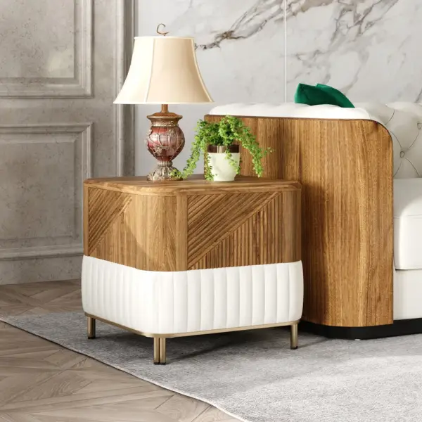 Wovent Mid-Century Square Modern Walnut Wood Narrow Side Table with Storage Nightstand - Image 6