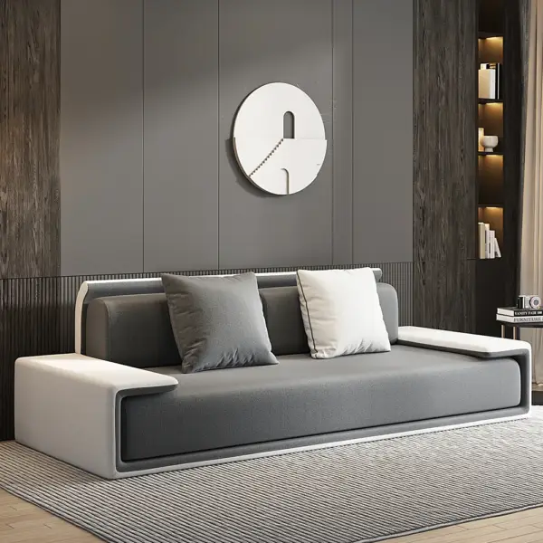 Doart 2800mm Modern Dark Grey Upholstered Armless 3-Seater Sofa Cotton Linen with Pillow - Image 4