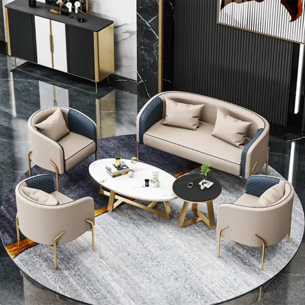Modern Accent Chair Tufted Upholstered PU Leather Accent Chair in Gold - Image 6