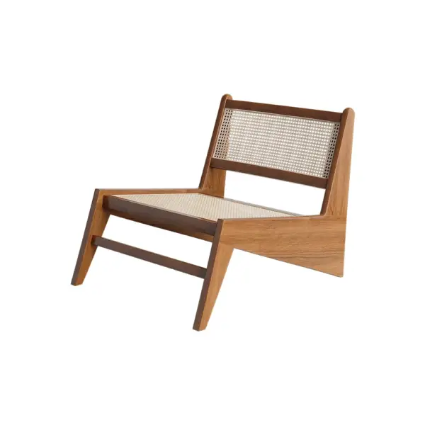 Japandi Walnut Rattan and Wood Lounge Chair Accent Chair for Living Room - Image 10