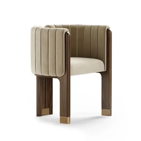 Modern Wood Accent Chair Camel Velvet Upholstered Arm Chair - Image 4
