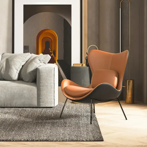 Modern Orange & Black Accent Chair PU Leather Upholstery Pillow Included - Image 2