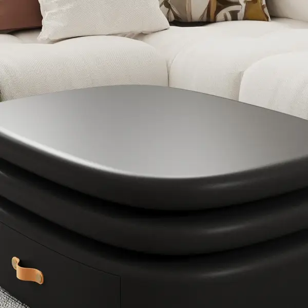 3-Tiered Modern Oval Black Pebbles Rotating Coffee Table with Storage - Image 7