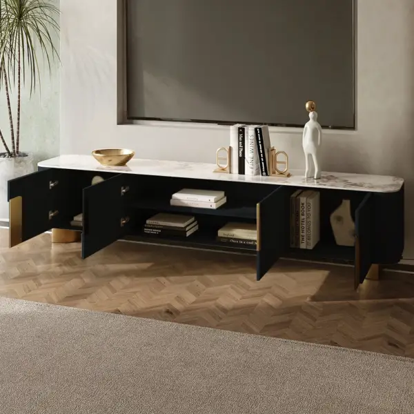 Artus Modern Beige TV Stand Stone Top 4 Doors with Storage Media Console TV up to 2159mm - Image 4