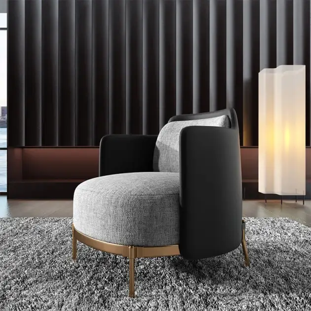 Black & Grey Modern Accent Chair with Linen Upholstery for Living Room