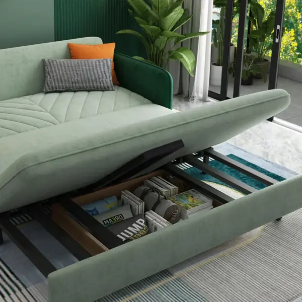 2006mm King Sleeper Sofa Green Upholstered Convertible Sofa Bed - Image 6