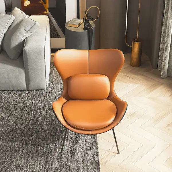 Modern Orange & Black Accent Chair PU Leather Upholstery Pillow Included - Image 5