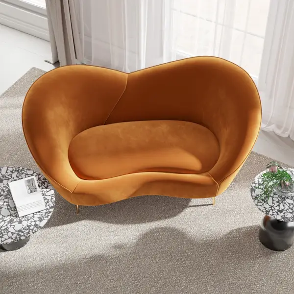 1600mm Velvet Curved Sofa Small 2-Seater Sofa with Curve Back Upholstery in Orange - Image 5