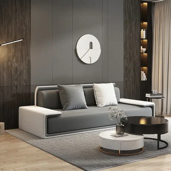 Doart 2800mm Modern Dark Grey Upholstered Armless 3-Seater Sofa Cotton Linen with Pillow