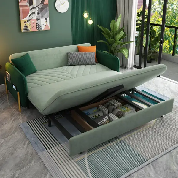 2006mm King Sleeper Sofa Green Upholstered Convertible Sofa Bed - Image 4