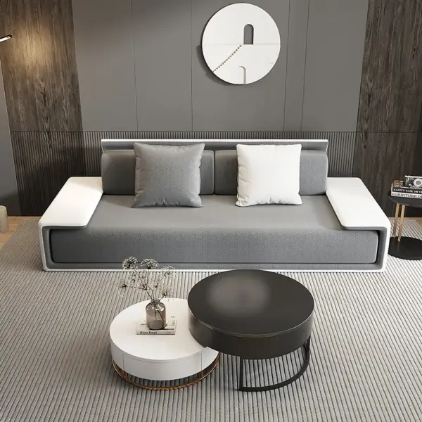 Doart 2800mm Modern Dark Grey Upholstered Armless 3-Seater Sofa Cotton Linen with Pillow - Image 5