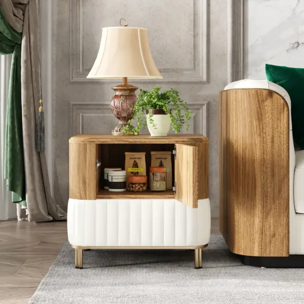 Wovent Mid-Century Square Modern Walnut Wood Narrow Side Table with Storage Nightstand - Image 11