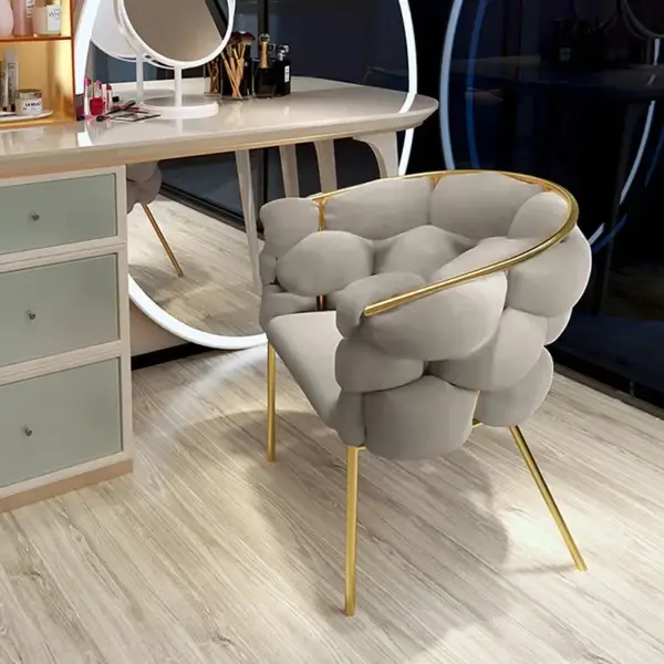 Gray Nordic Accent Chair Velvet Upholstery Chair Tufted Chair - Image 4