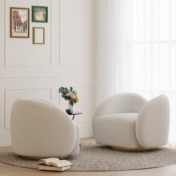 Modern White Swivel Accent Chair Cloud Boucle Lounge Chair - Image 5