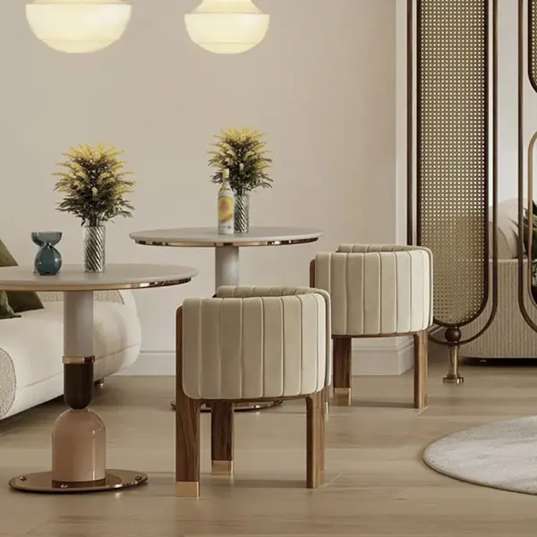Modern Wood Accent Chair Camel Velvet Upholstered Arm Chair - Image 2