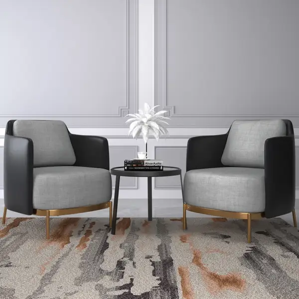 Black & Grey Modern Accent Chair with Linen Upholstery for Living Room - Image 3