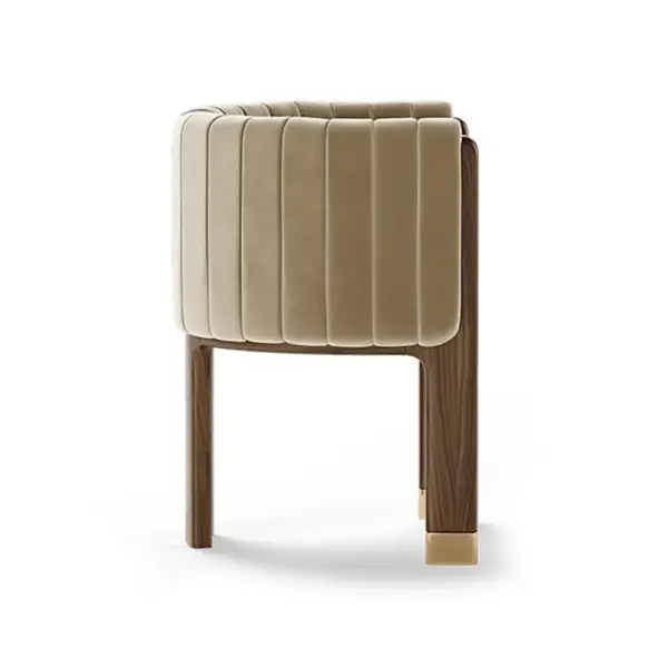 Modern Wood Accent Chair Camel Velvet Upholstered Arm Chair - Image 9