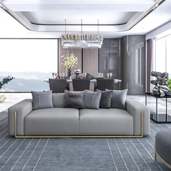 2200mm Modern Grey Cotton & Linen Upholstered 3-Seater Sofa for Living Room - Image 3