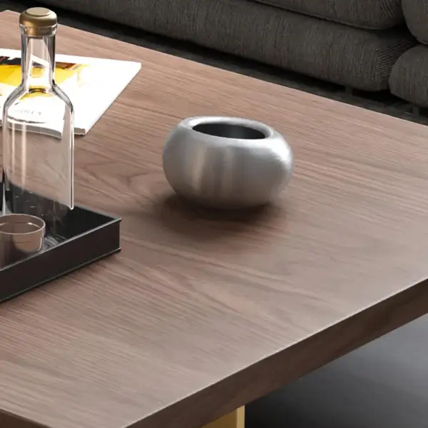 Industrial Black & Walnut Square Pedestal Coffee Table Solid Wood Accent Table - Image 5