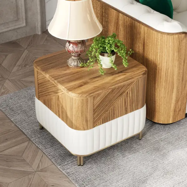 Wovent Mid-Century Square Modern Walnut Wood Narrow Side Table with Storage Nightstand - Image 12