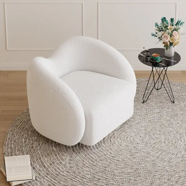 Modern White Swivel Accent Chair Cloud Boucle Lounge Chair - Image 2