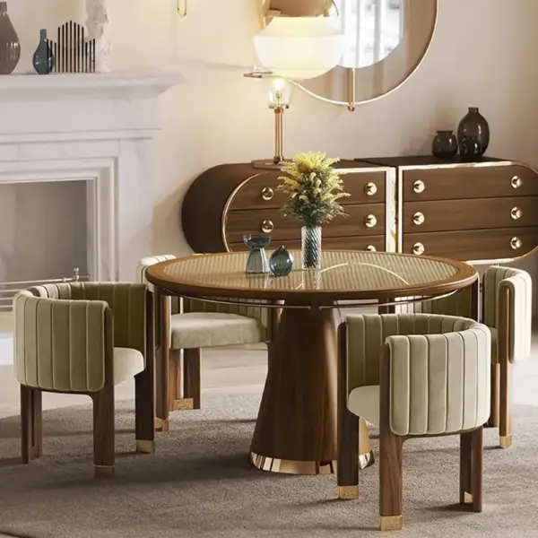 Modern Wood Accent Chair Camel Velvet Upholstered Arm Chair - Image 5