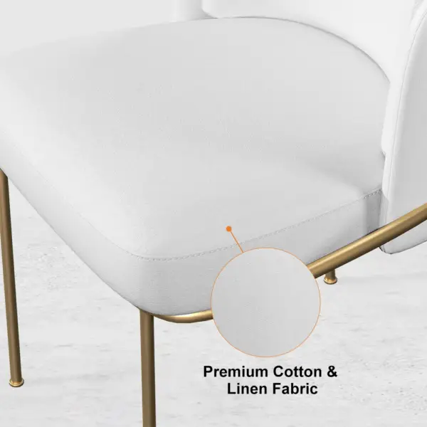 Linenic White Dining Chair Modern Cotton&Linen Upholstered Side Chair in Gold - Image 15