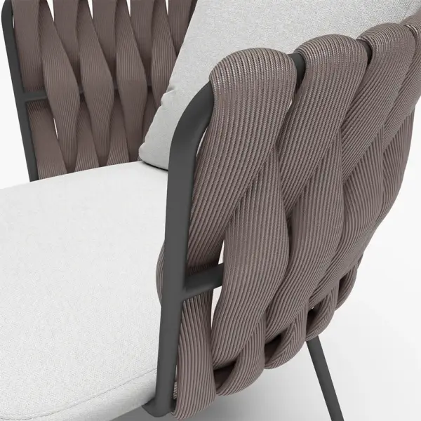 7 Pieces Outdoor Dining Set with Faux Marble Top & Aluminum Table and Rope Woven Chair - Image 7