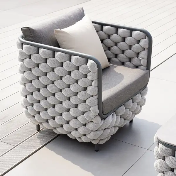 Martic 4Pcs Aluminum Rope Outdoor Sofa Set with Faux Marble Coffee Table Cushion Pillow - Image 4