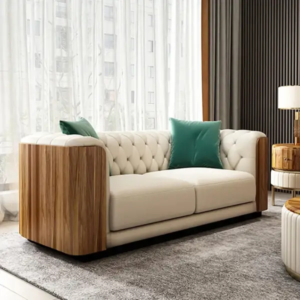Wovent Modern Beige Faux Leather Tufted Sofa & Loveseat Living Room Set of 3 - Image 5